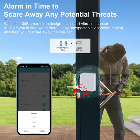Abjf-Tuya Zigbee Smart Vibration Sensor Wireless Glass Break/Drop/Tilt Detector Smart Siren Alarm