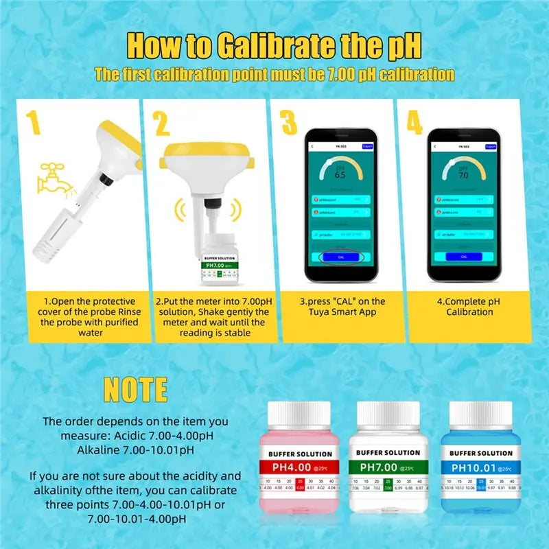 B50B-Water Quality Tester 7 in 1 Tuya Zigbee Wifi Solar Smart Chlorine Meter Floating Pool Water Testing Tool PH ORP Temp Meter