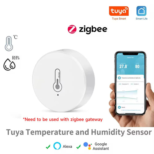 Tuya Smart Zigbee Temperature and Humidity Sensor Battery Powered Indoor Mini Hygrometer Work with Alexa Google Home