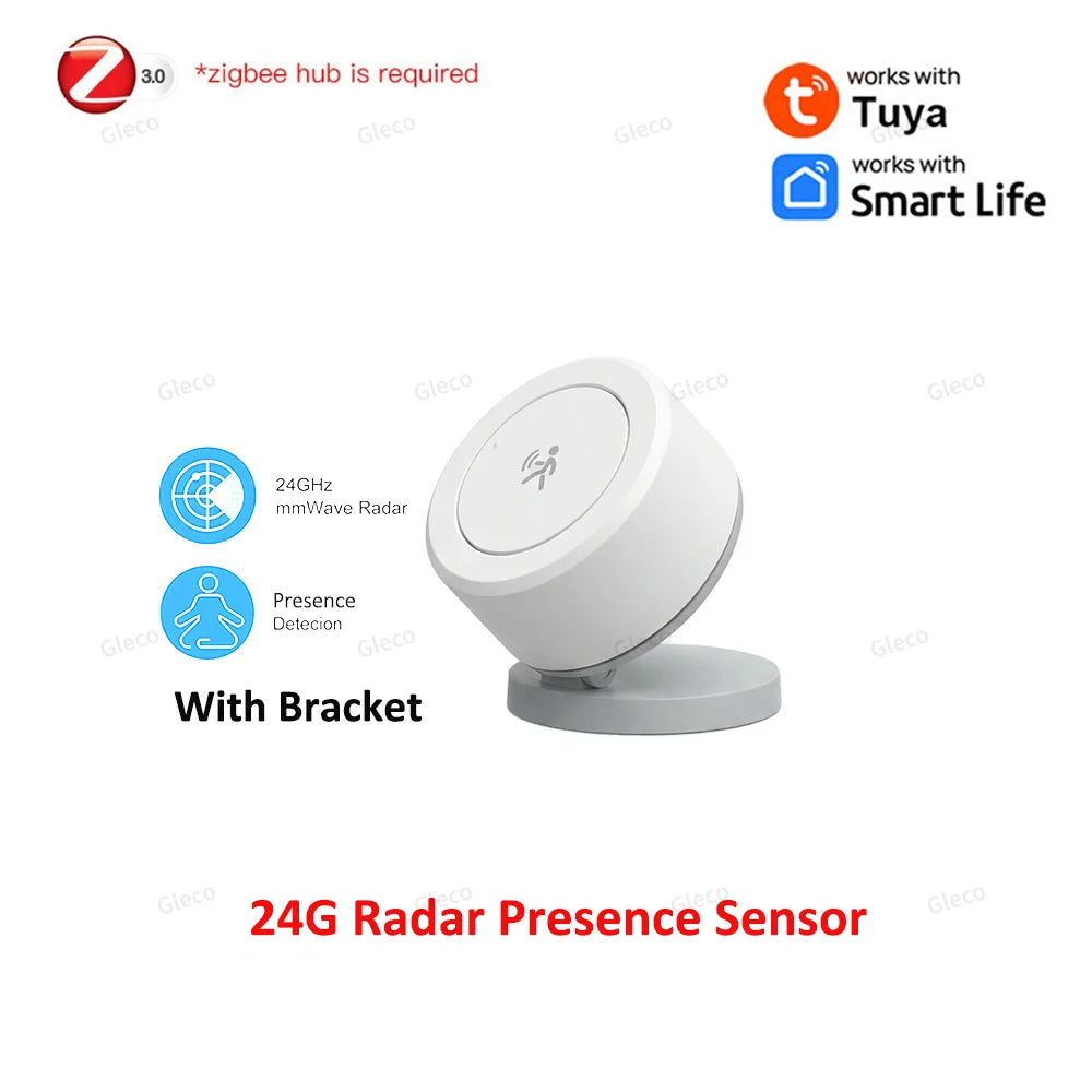 Zigbee 24G Mmwave Radar Presence Sensor Human Detector Motion/Static Detection for Tuya Z2M Smart Home Security Automation Alarm