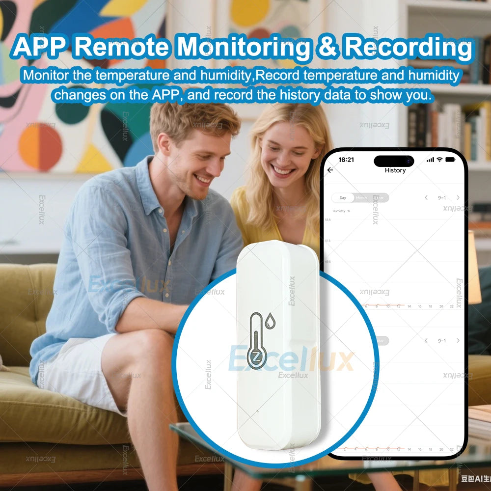 Zigbee Smart Temperature and Humidity Sensor Real-Time App Remote Monitor Home Automation Control System Works with Zigbee2Mqtt