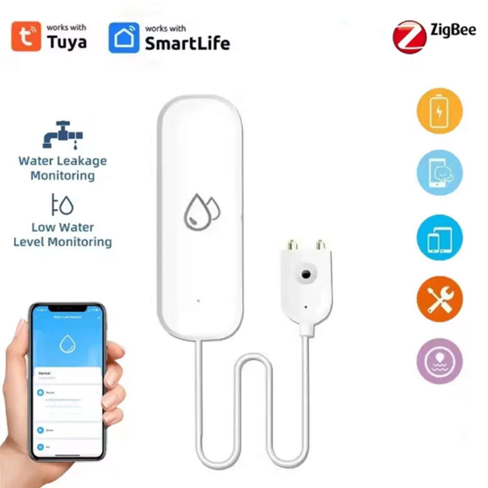 Tuya Zigbee Water Leakage Sensor Flood Leak Alarm Detector Smart Home Security Protection System Smart App Remote Control Alexa