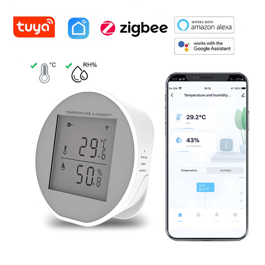 Tuya Smart Wifi & Zigbee Temperature Humidity Sensor Indoor Hygrometer Thermometer Detector Alarm LCD Support Alexa Google Home