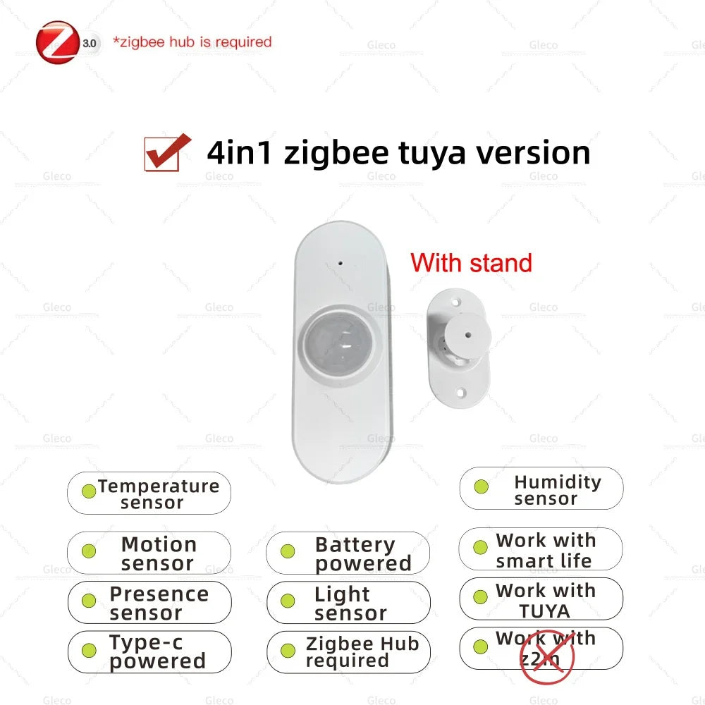 Zigbee Human Presence Sensor PIR Motion Detector Luminance Temperature Humidity Detection App Monitor for TUYA Smart Life Z2M