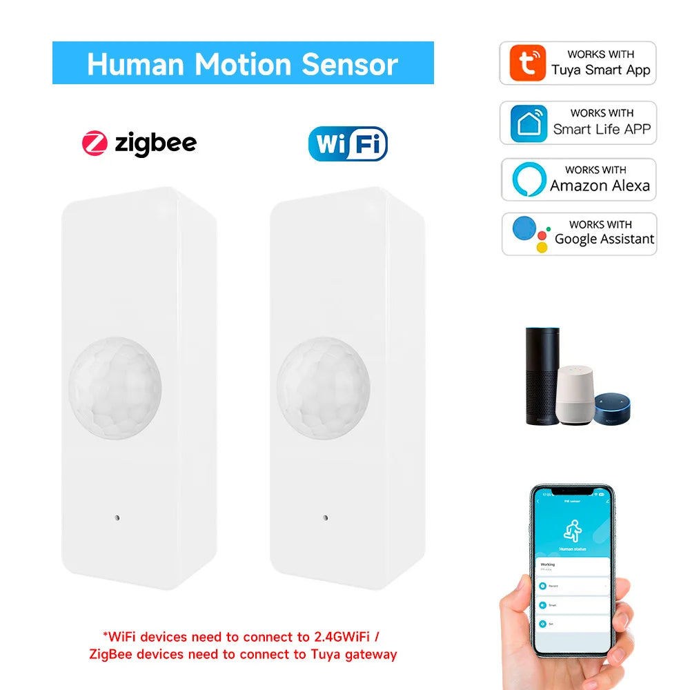 Tuya Smart WIFI Zigbee Human Motion Sensor Wireless PIR Infrared/Presence Sensing Motion Detector without Battery