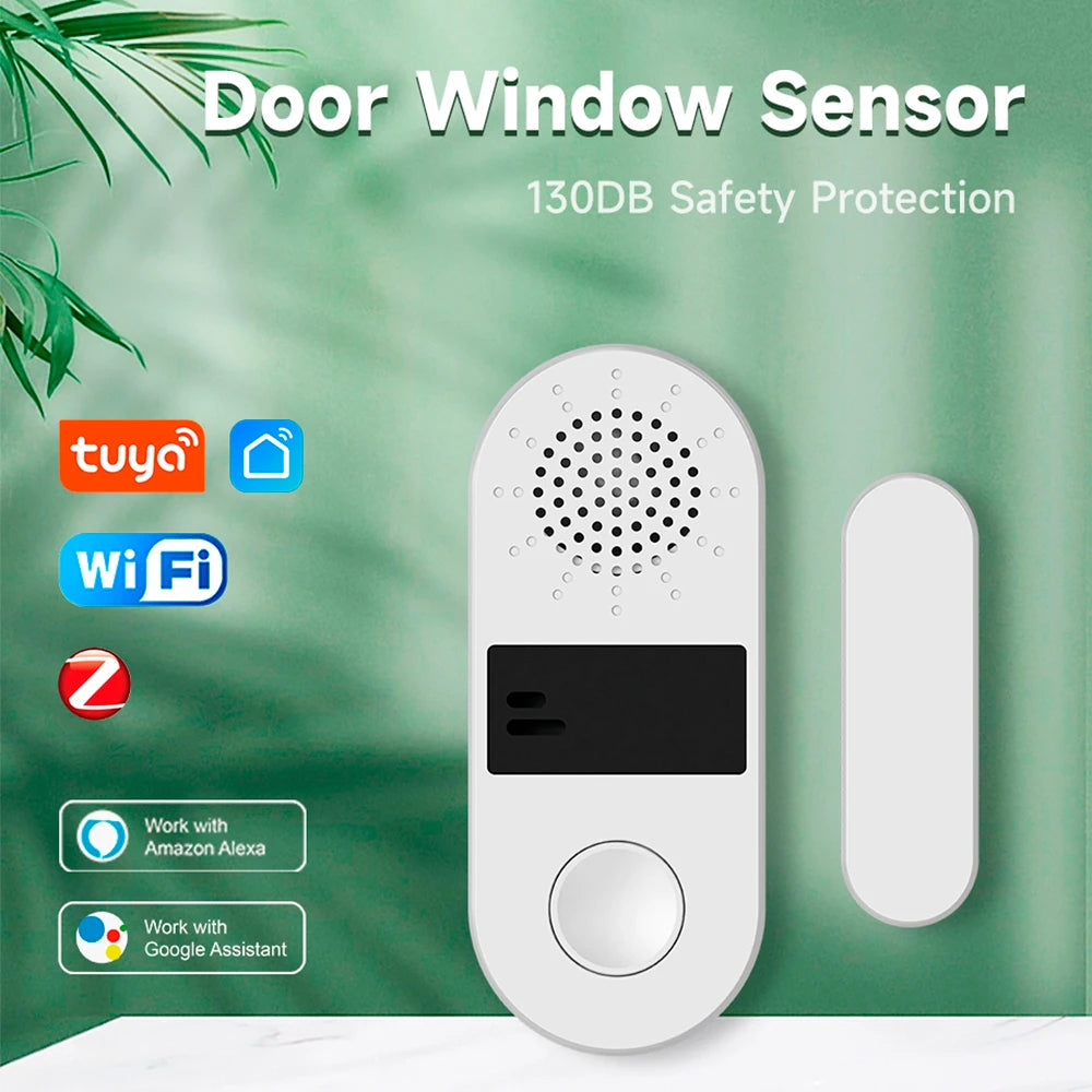 Enhance Your Home Security with the Tuya Wifi Door Sensor - 130Db Sound & Light Alarm, Smart Home Compatible