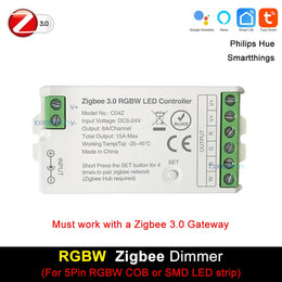 Tuya Zigbee Controller LED Dimmer for RGB RGBW CCT LED Strip Smart Regulator Support Hu-E Alexa Google Assistant Voice Control