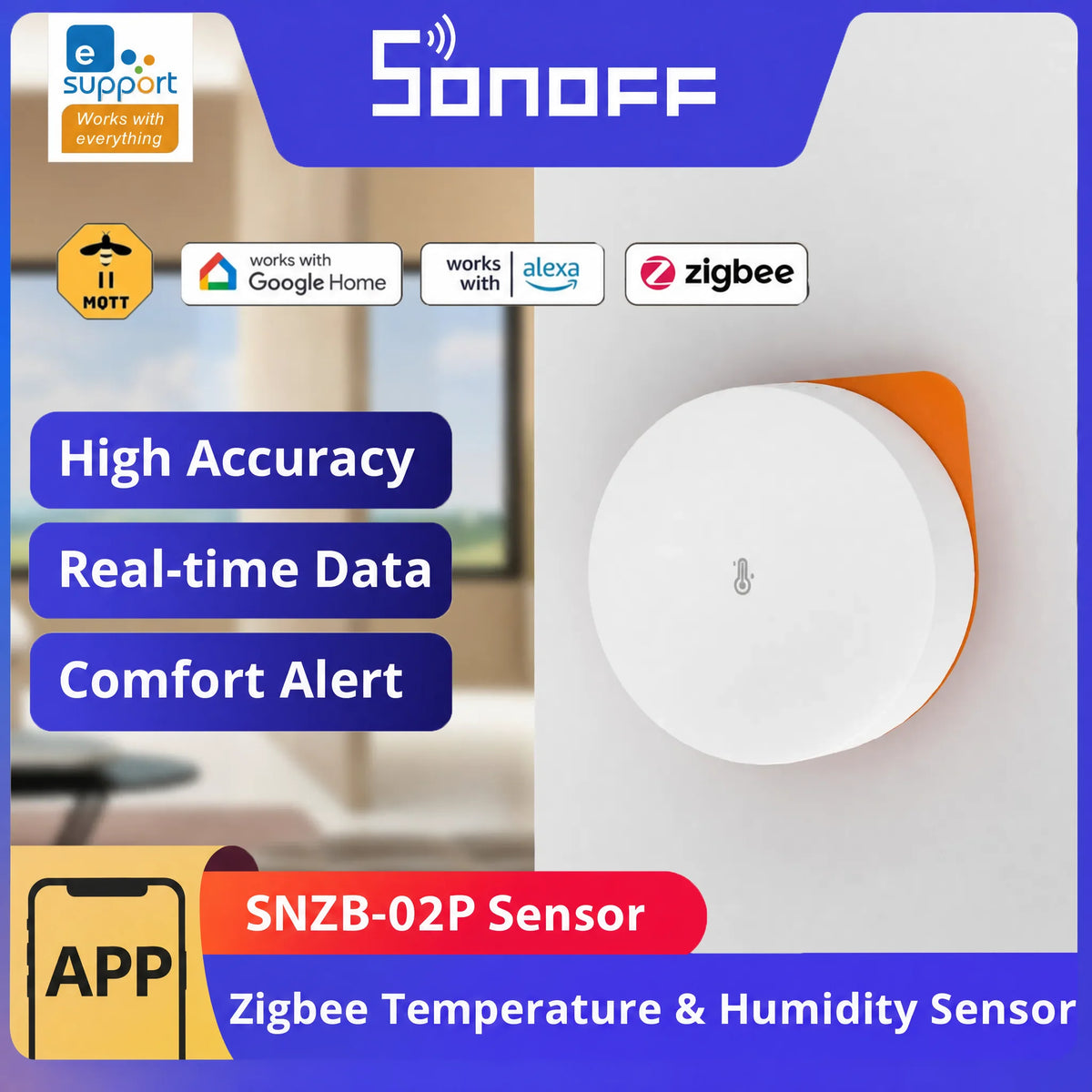 SNZB-02P Zigbee 3.0 Temperature Humidity Sensor ±0.2℃ Accuracy 4Y Battery Life Works Alexa Google Home Ewelink Smart Home