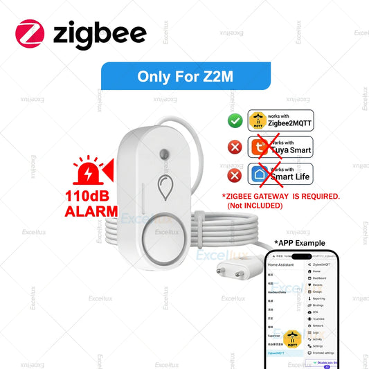 Tuya Zigbee Water Leak Detector 110Db Siren Alarm Alert Flood Water Leakage Sensor for Kitchen/Bathroom Support Smart Life Z2M