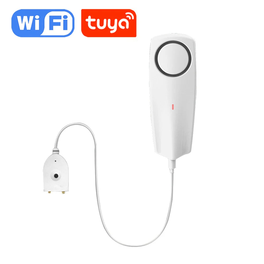 Tuya Zigbee WIFI Water Sensor 3.5Mm Jack 2M Sensor Cable Built-In Rechargeable Battery 80Db Alarm Sound App Real Time Monitoring