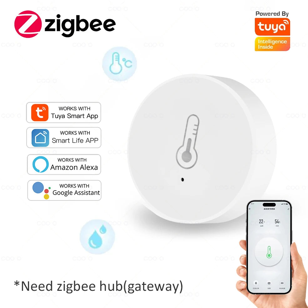 Tuya Zigbee 3.0 Temperature Humidity Sensor Remote Monitor by Smart Life App Battery Powered Works with 2Mqtt Alexa Google Home