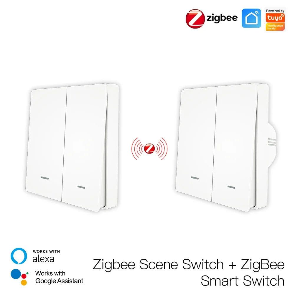 Tuya Zigbee Light Switch with Transmitter Kit No Neutral Wire No Capacitor Required Works with Alexa Google Home Smart Life