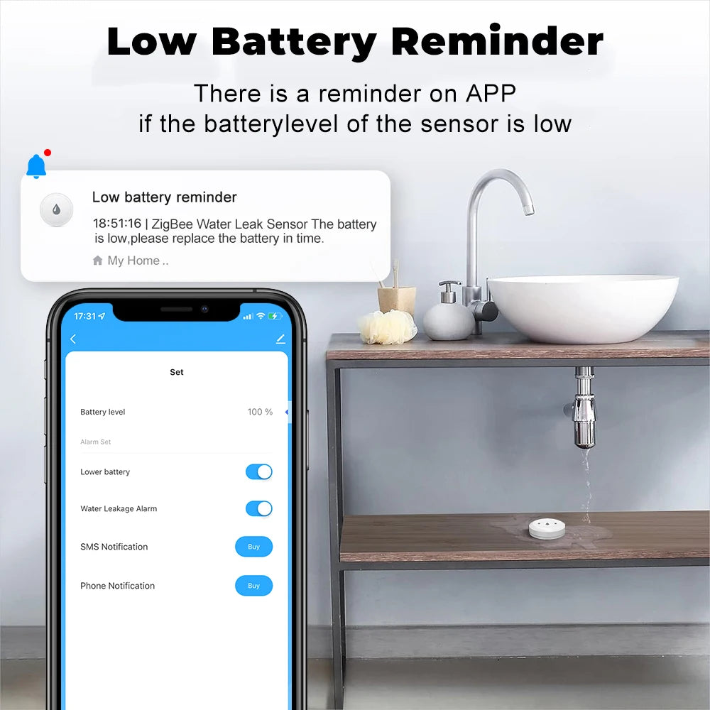 Zigbee 3.0 Water Leak Sensor IP66 Waterproof Outdoor Rain Tuya Water Flood Sensor Detection Smart Life Alarm Notification Remind