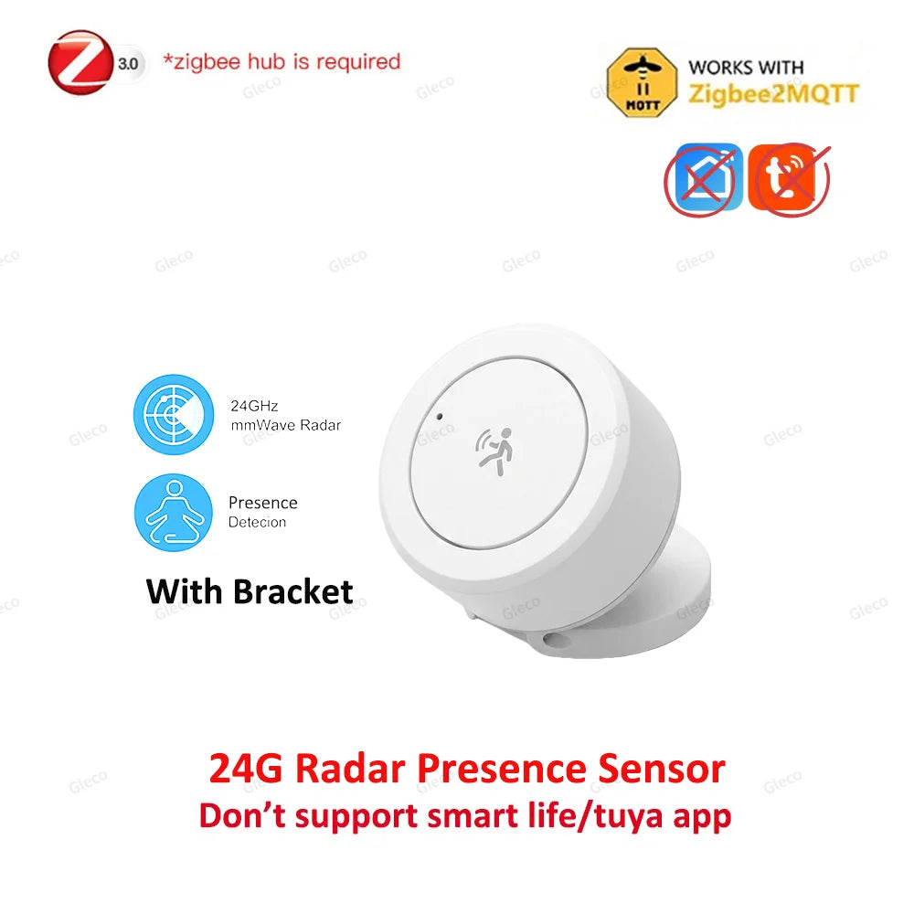 Smart Life Zigbee Human Presence Sensor 24G Mmwave Radar PIR Motion Temp Humidity Brightness for Tuya 2MQTT Security Automation