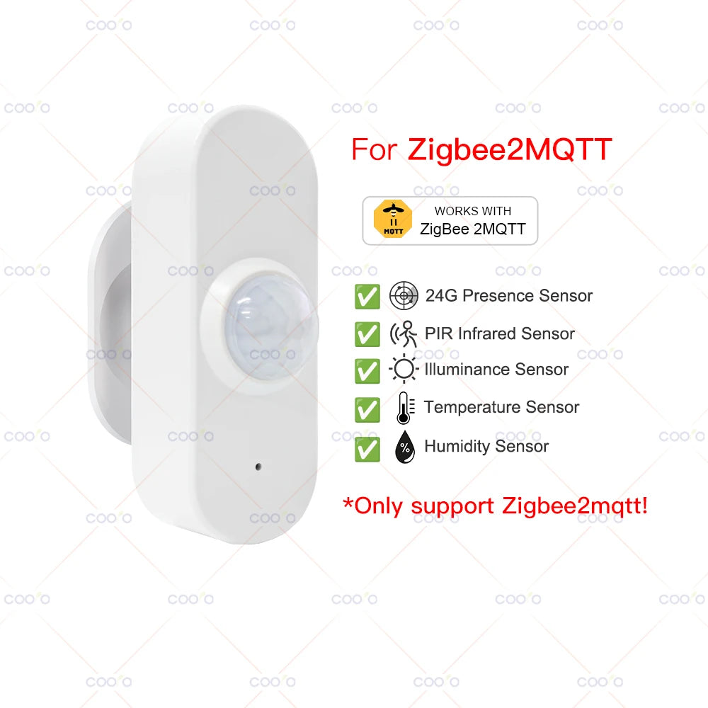 24G Mmwave Radar Human Presence Sensor+Pir Motion Sensor Light Temperature Humidity Usb/Battery Powered Support Tuya Zigbee Z2M