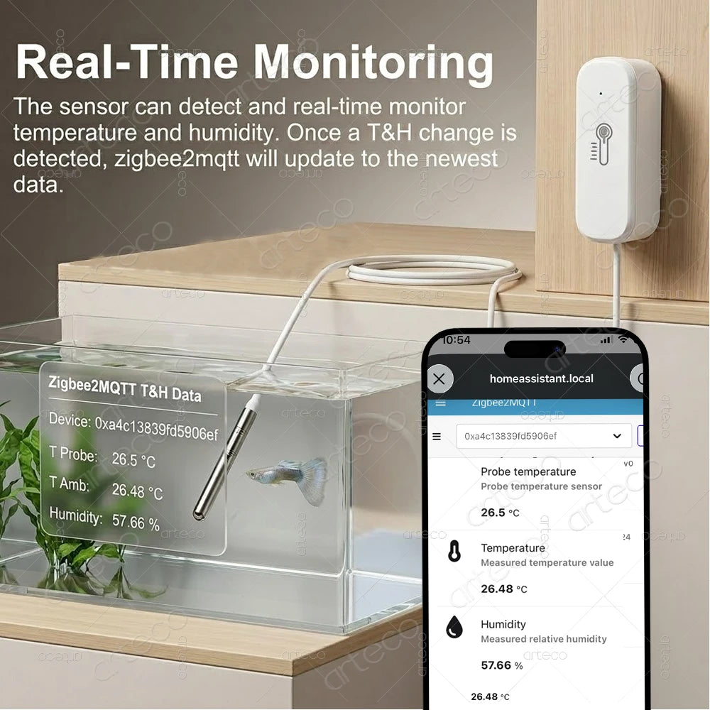 Zigbee NTC Probe Temperature Humidity Sensor Remote Monitor Aquarium Pool Fridge Freezer Fish Tank Therometer,For Zigbee2Mqtt