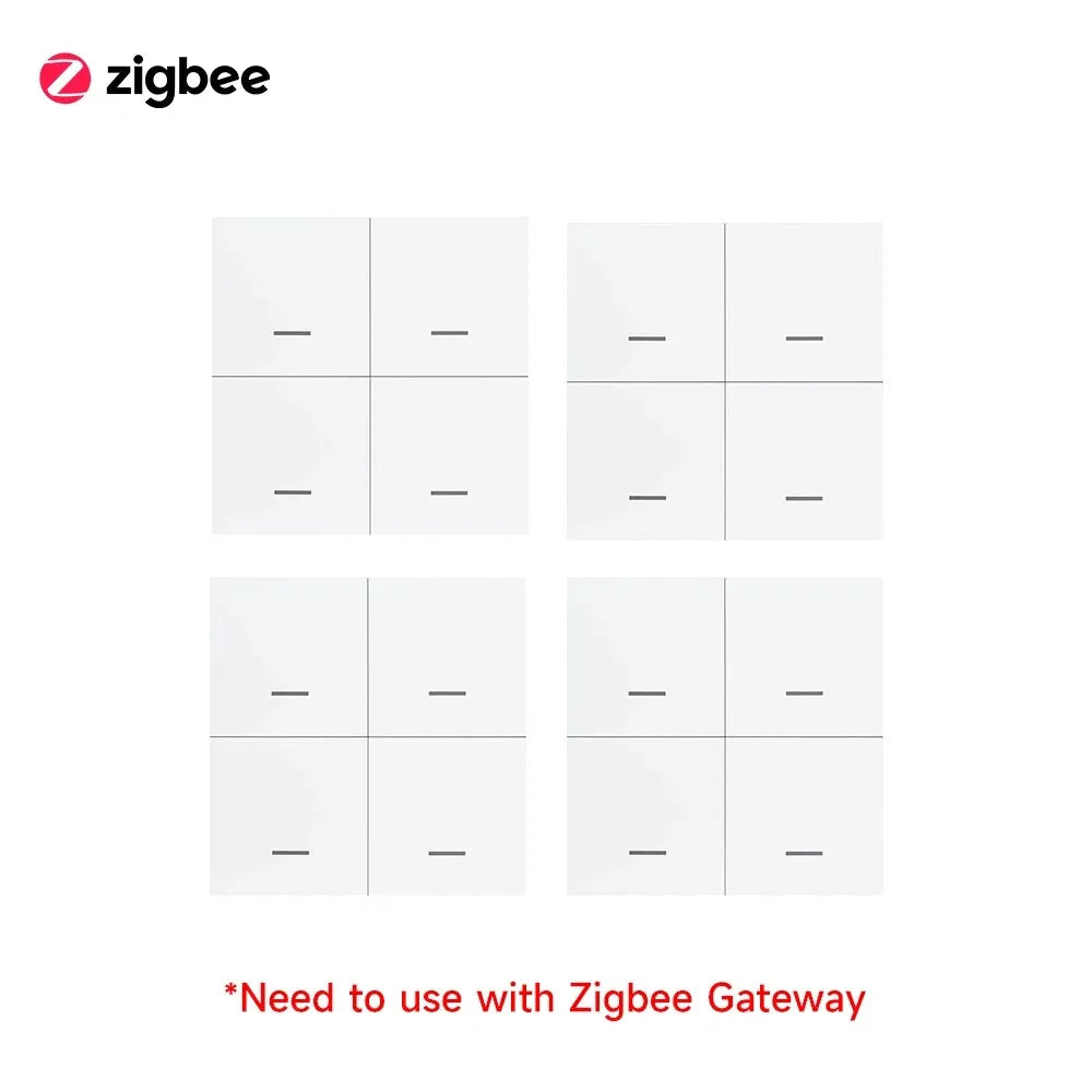 Tuya Zigbee 3.0 4 Gang Wireless Scene Switch Single/Double/Long Press 12 Scenes Push Button Smart Life Alexa Google Home Auto
