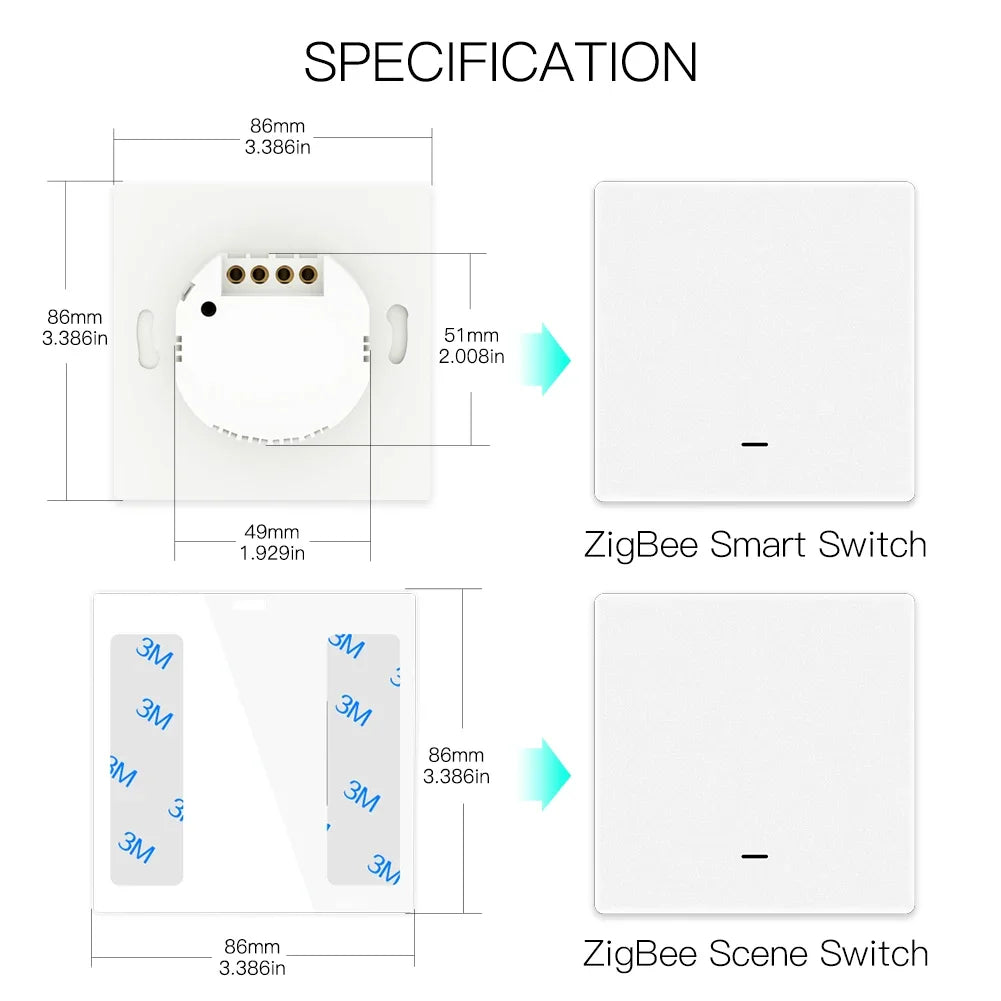 Tuya Zigbee Light Switch with Transmitter Kit No Neutral Wire No Capacitor Required Works with Alexa Google Home Smart Life