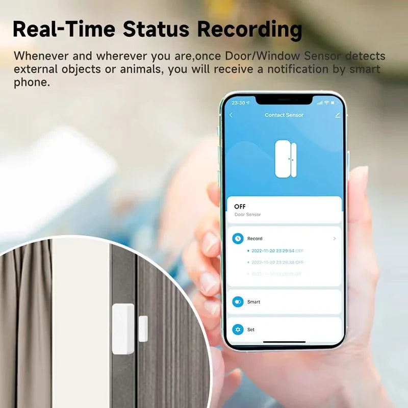 Tuya Wifi Zigbee Smart Door Sensor Wireless Window Detector Home Security Remote Control Compatible Alexa Google Smart Life App