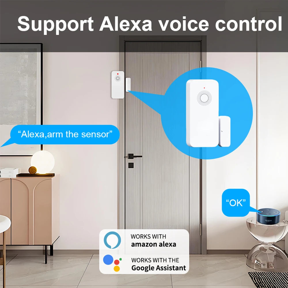Door Window Magnetic Sensor Works with Alexa Google Tuya Zigbee Door Sensor Home Alarm Security System