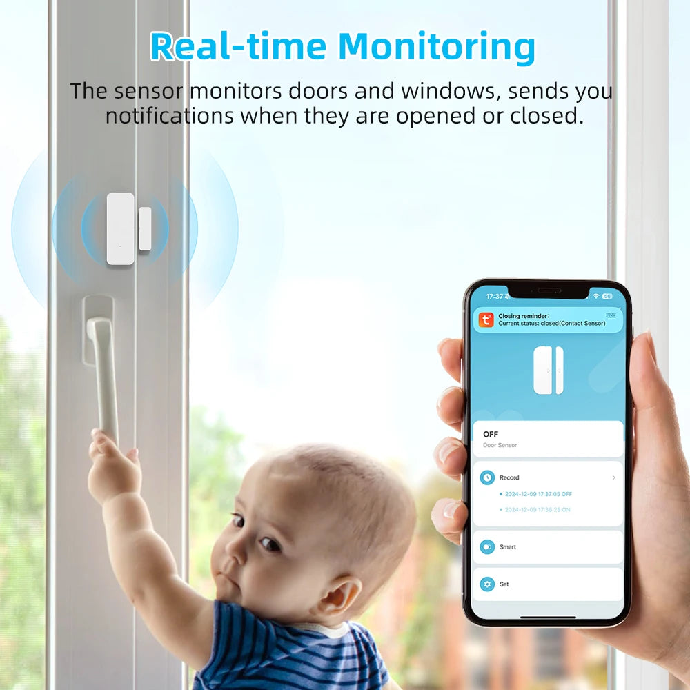 Tuya Wifi/Zigbee Door Sensor Smart Door Window Detector Home Security Alarm APP Control Works with Alexa Google Home