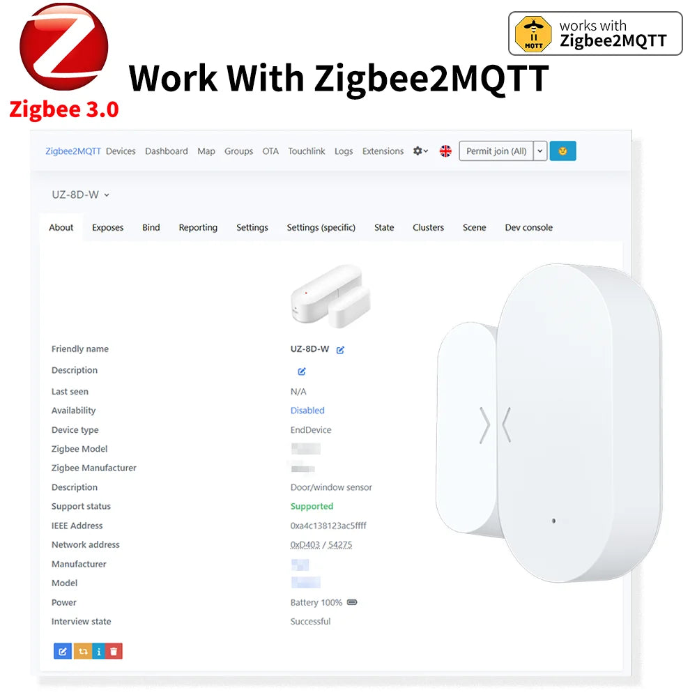 Zigbee Contact Sensor Door & Window Sensor Zigbee Hub Required Work with Yandex Alexa Zigbee2Mqtt ZHA Homeassistant