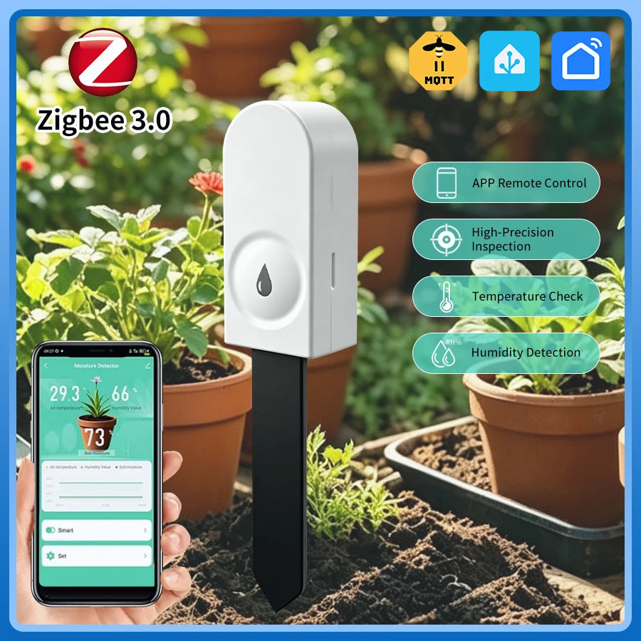 Tuya Zigbee3.0 Soil Moisture Sensor Temperature Humidity Detection Smart Soil Tester for Garden Plant Smart Life APP Zigbee2Mqtt