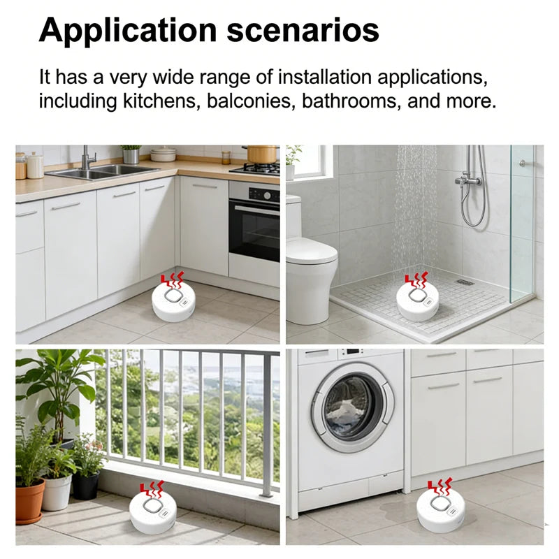 Smart Water Leak Detector Works with Tuya APP Wifi Zigbee Optional Flood Sensor Home Kitchen Security Alarm High-Decibel Sound