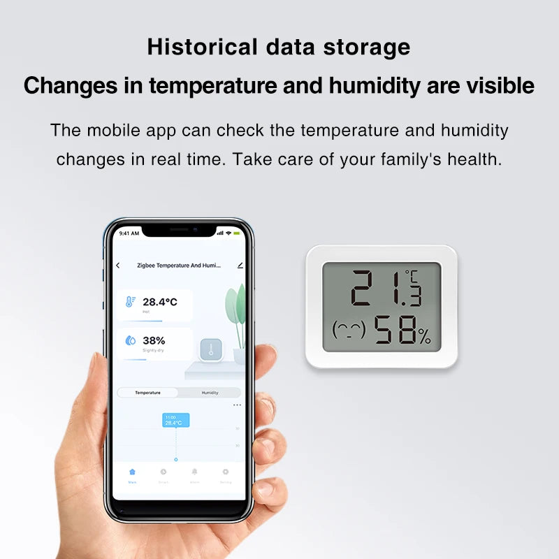 Tuya Zigbee Smart Mini LCD Temperature Humidity Sensor APP Remote Control Thermometer via Smart Life for Smart Home for Alexa
