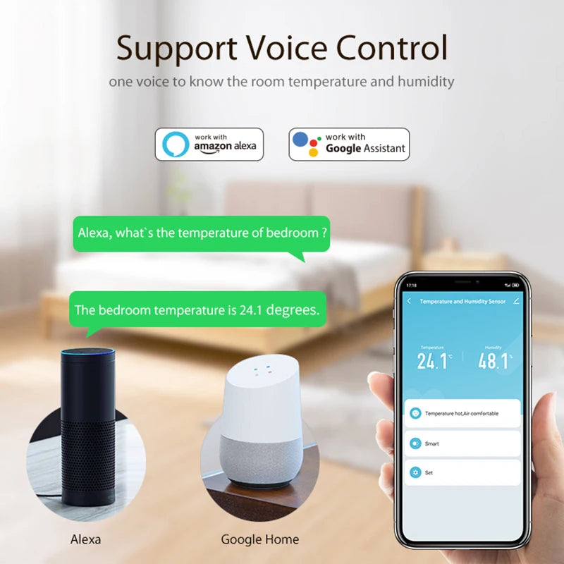 Tuya Zigbee Smart Temperature and Humidity Sensor Indoor Smart Life APP Battery/Usb Powered Support Homekit Alexa Google Home