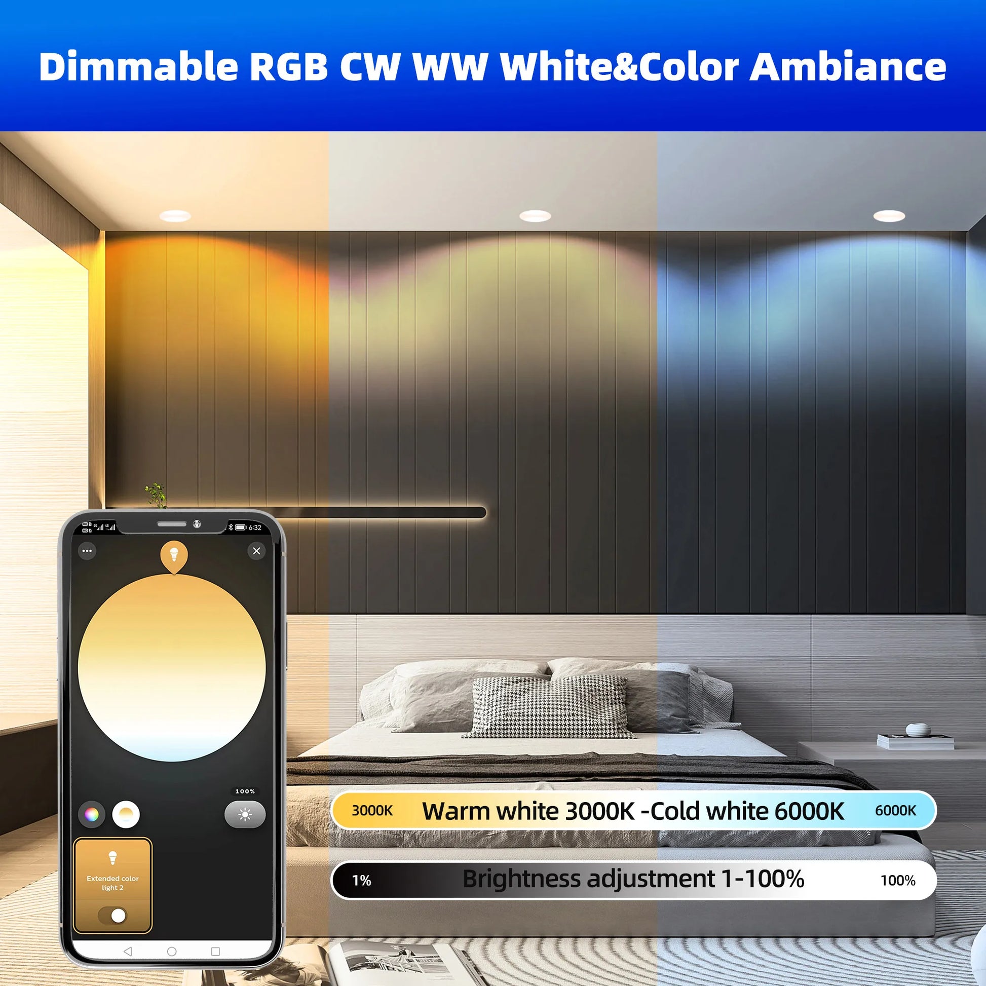 Smart Zigbee 3.0 Led Downlight RGB+CW+WW 4 Inch round Ceiling Light Work with Hub Bridge Hub Echo plus Alexa Voice Control