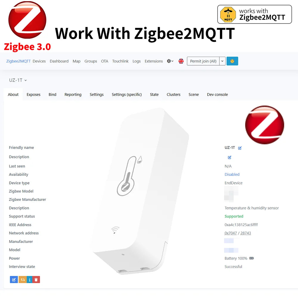 IP65 Zigbee Sensor Temperature Humidity Sensor Zigbee Hub Required Workwith HA Home Assistant Alexa Yandex ZHA Zigbee2Mqtt