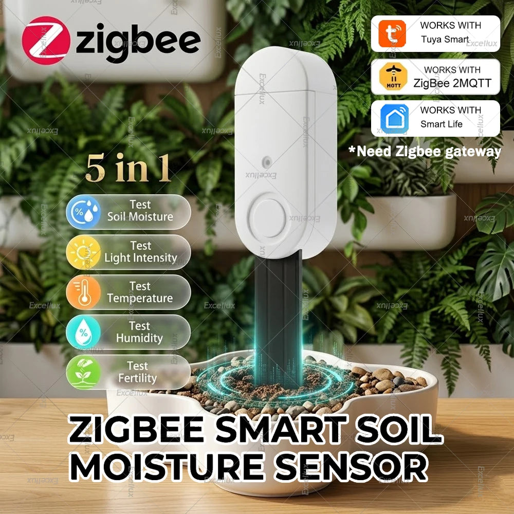 Zigbee 3.0 Smart Soil Moisture Sensor:Moisture/Temp/Humidity Meter/Light/Fertility Monitor,For Tuya/Smart Life/Z2M,Need Gateway