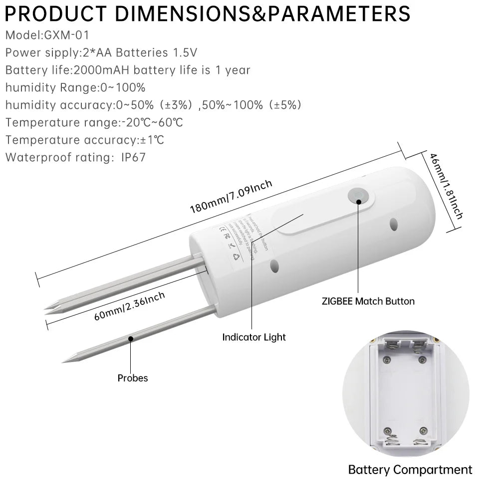 ZIGBEE Plant Monitor Outdoor Soil Temperature Meter Moisture Humidity Tester Sensor Garden Automation Irrigation TUYA Detector