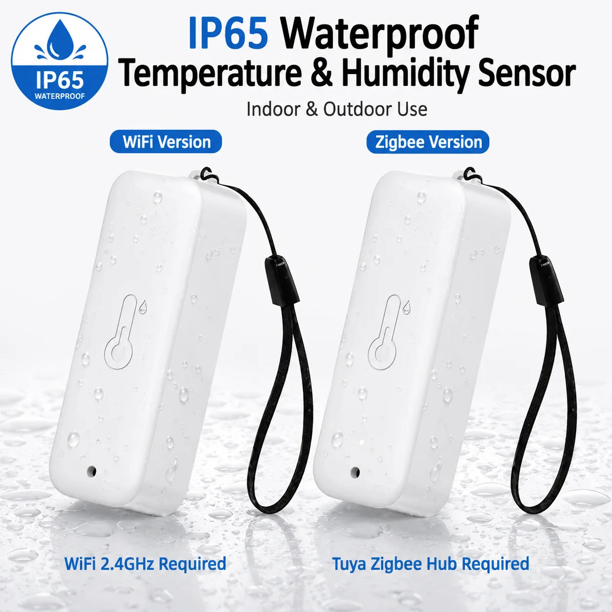Tuya Zigbee/Wifi Outdoor Temperature Humidity Sensor Thermometer Smart Life Work Google Assistant ,IP65 Waterproof+Hanging Rope
