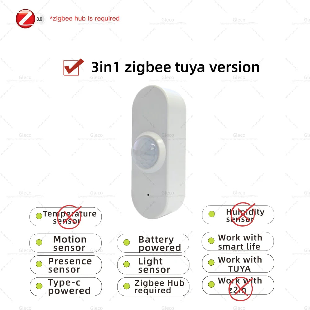 Zigbee Human Presence Sensor PIR Motion Detector Luminance Temperature Humidity Detection App Monitor for TUYA Smart Life Z2M