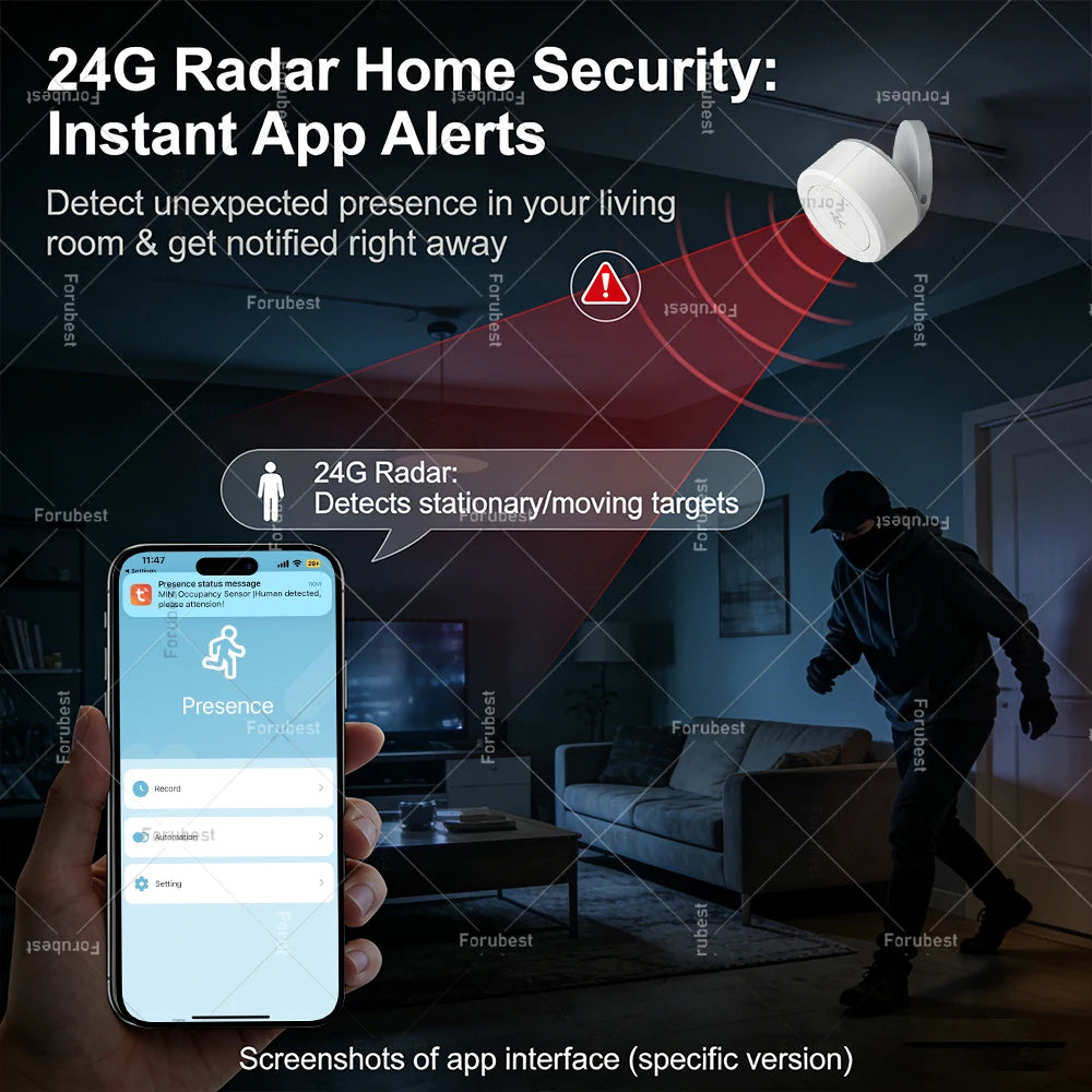 Mini 24G Mmwave Radar Zigbee Presence Sensor Human Detector Occupancy Sensor,Static/Motion Detect,For Tuya/Home Assistant Z2MQTT