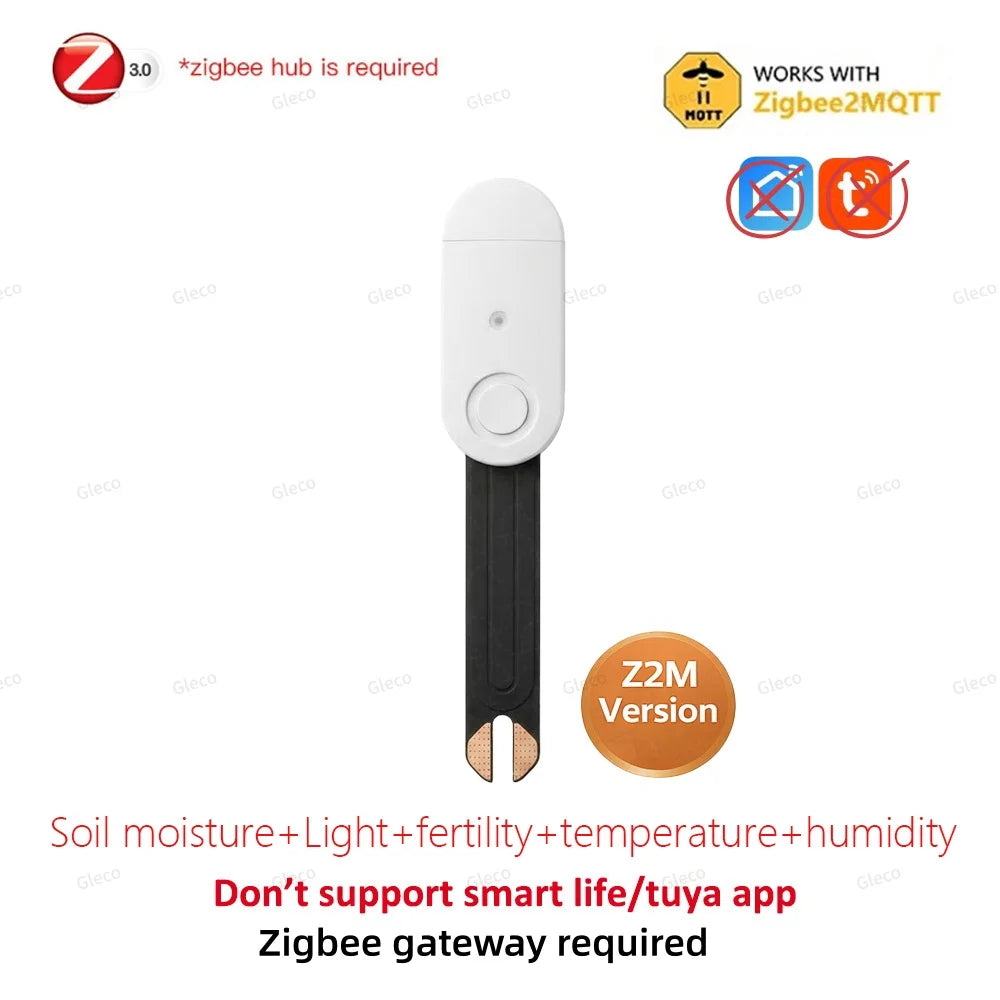 Zigbee Soil Moisture Sensor Temperature Humidity Meter Fertility Light Tester for Tuya Smart Life Z2M Home Assistant Automation