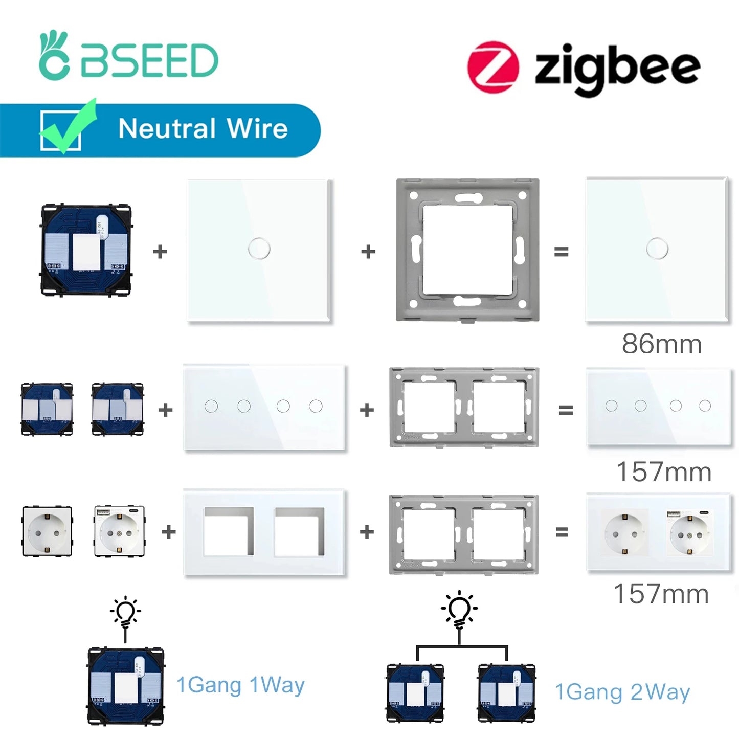 Zigbee Alexa Switch Accessorie Parts Smart Wall Switch Touch Sensor Function Key Neutral Required Support Tuya Google Home