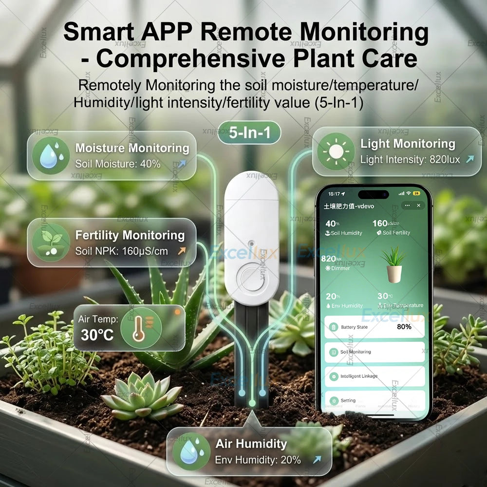 Zigbee 3.0 Smart Soil Moisture Sensor:Moisture/Temp/Humidity Meter/Light/Fertility Monitor,For Tuya/Smart Life/Z2M,Need Gateway