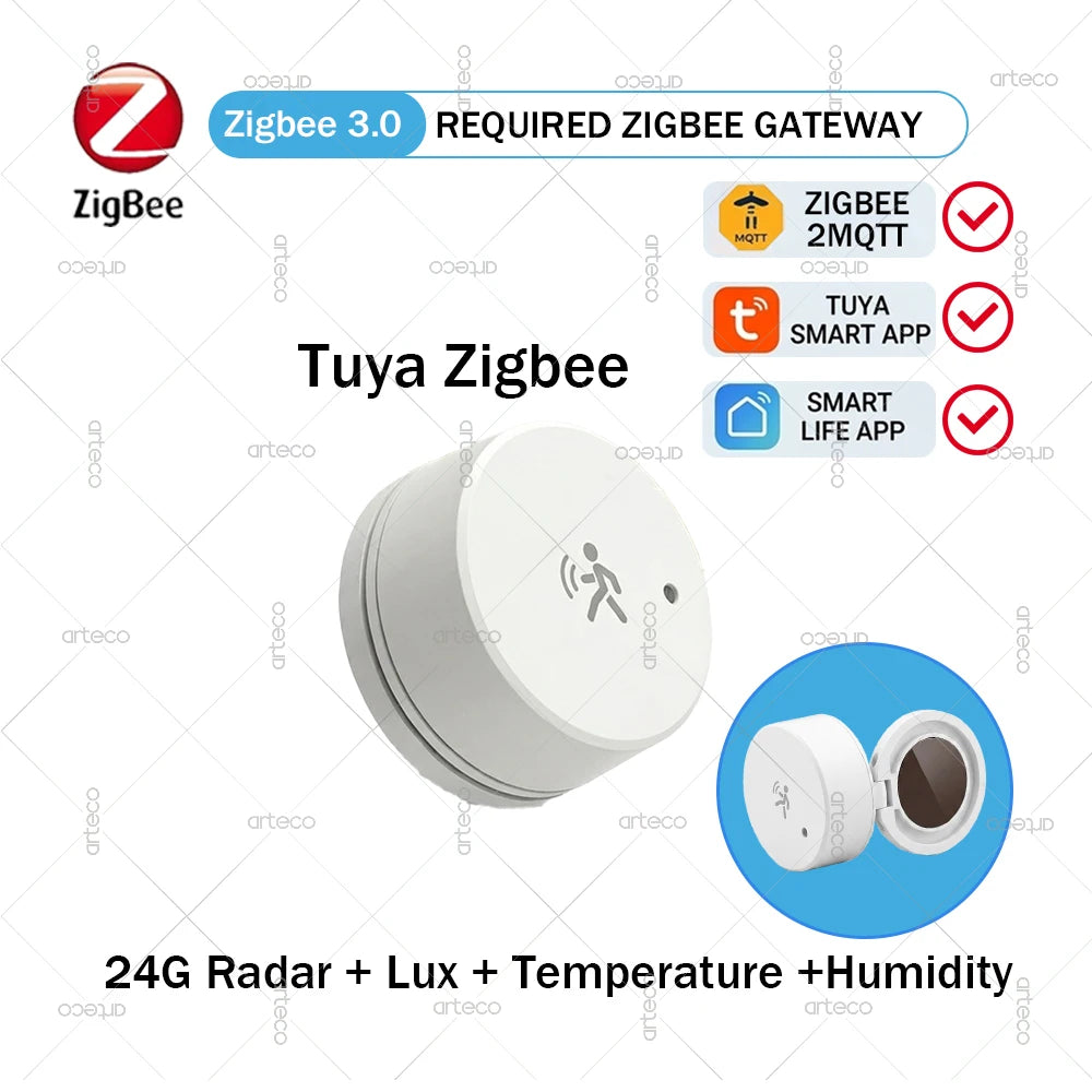 Zigbee 24G Radar Human Presence Sensor Static Motion Occupancy Sensor Brightness Temp Humidity Detector Z2M Tuya Home Assistant