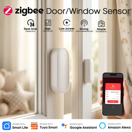 Tuya Zigbee Door Open Detector Works with Alexa Google Smart Life APP Real-Time Monitor for Home Security Door Window Sensor