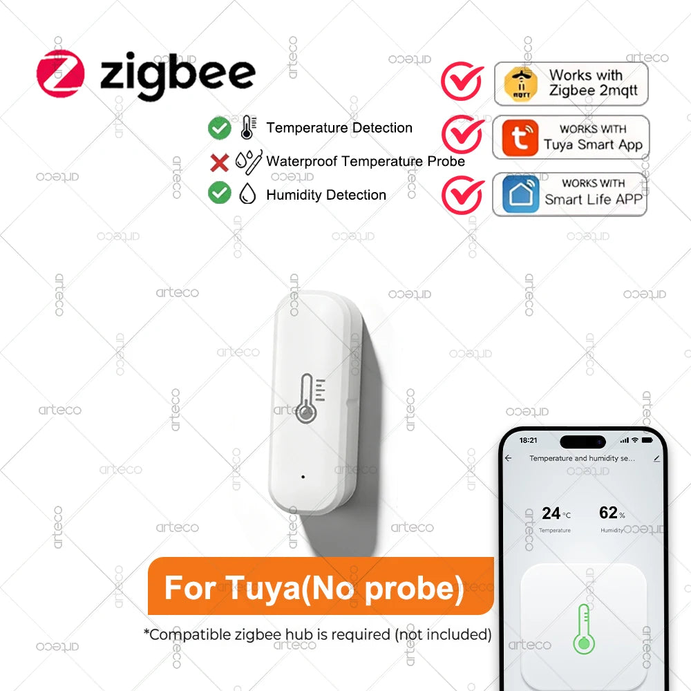 Zigbee Temperature Humidity Sensor 1M Probe for Fridge Freezer Pool Fish Tank Liquid Thermometer Home Assistant Zigbee2Mqtt Tuya