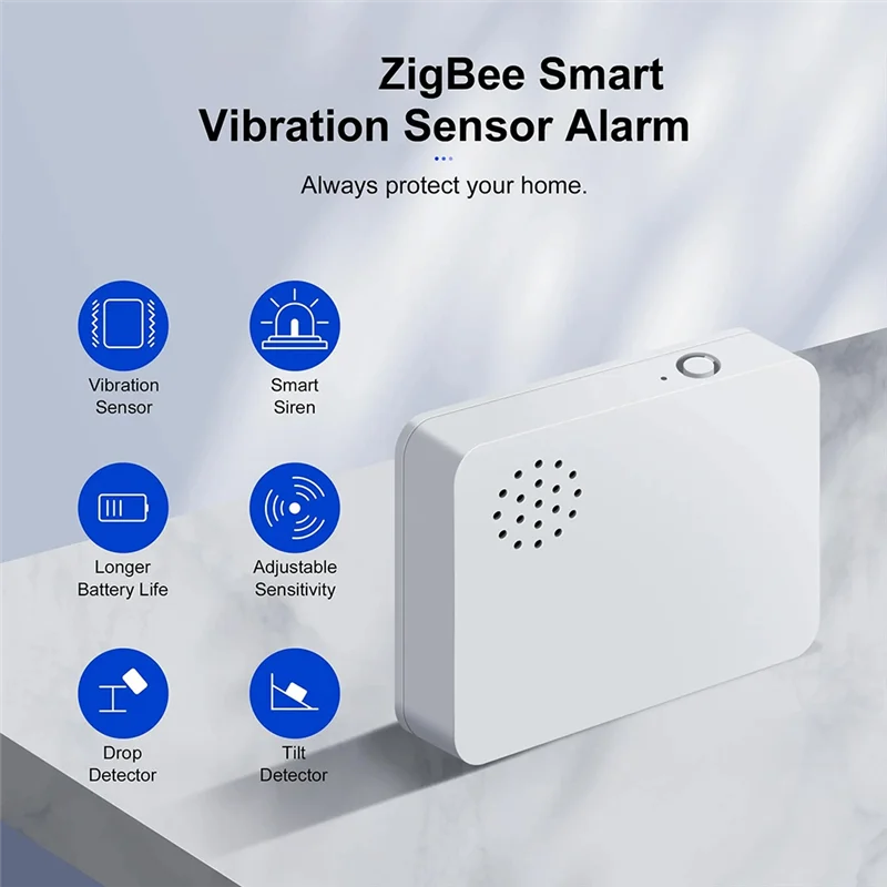 Abjf-Tuya Zigbee Smart Vibration Sensor Wireless Glass Break/Drop/Tilt Detector Smart Siren Alarm