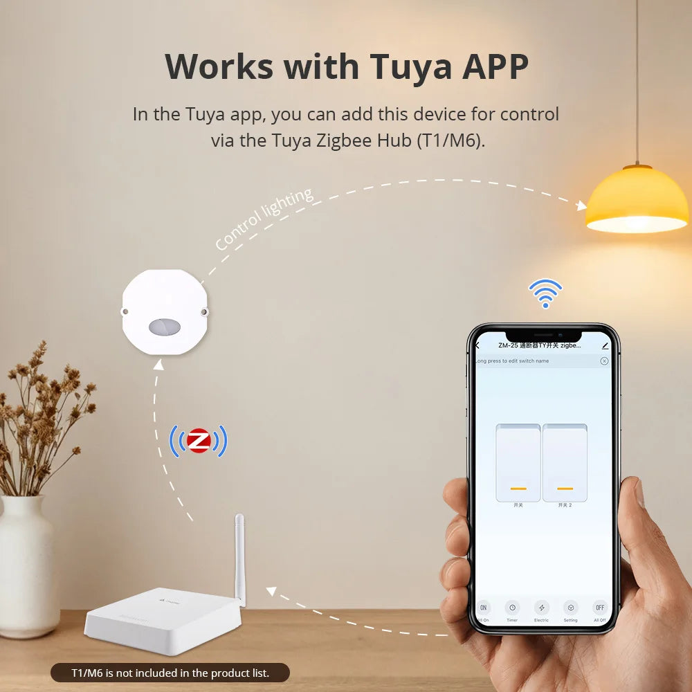 Zigbee 2 Gang Smart Inline Module Mini Light Switch with Power Statistics Function Work with Tuya Smart Life App