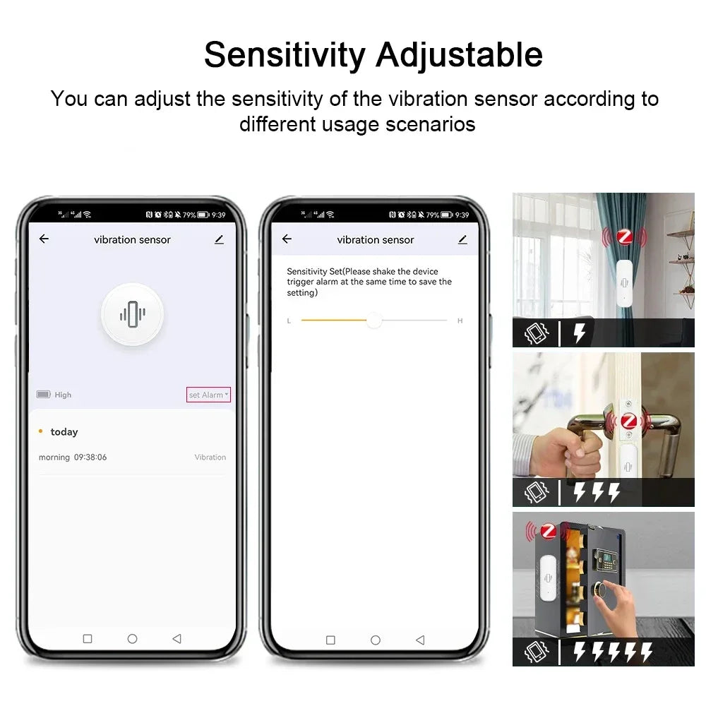 Tuya Wifi/Zigbee Smart Vibration Sensor Home Security Protection Smartlife App Real-Time Remote Monitor Alarm Notification