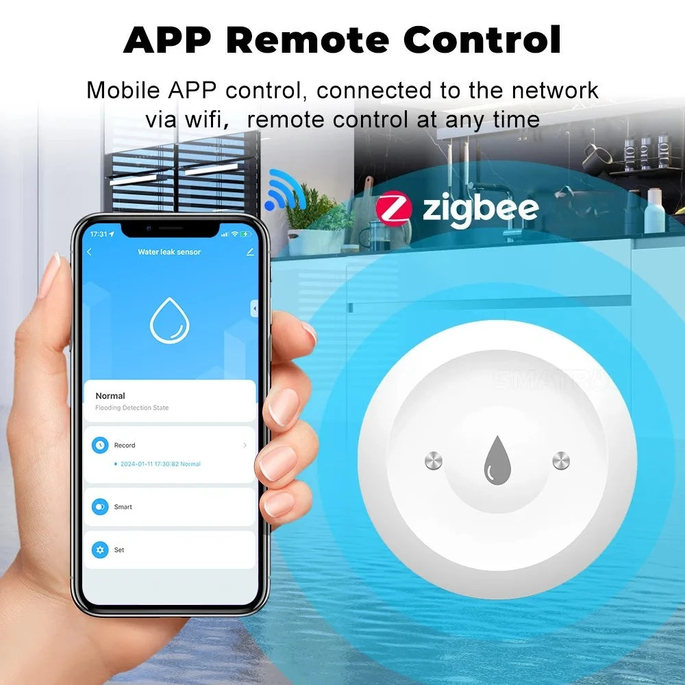 Smart Zigbee Water Sensor Flood Water Leakage Detector App Remote Monitoring Support Home Assistant Zigbee2Mqtt