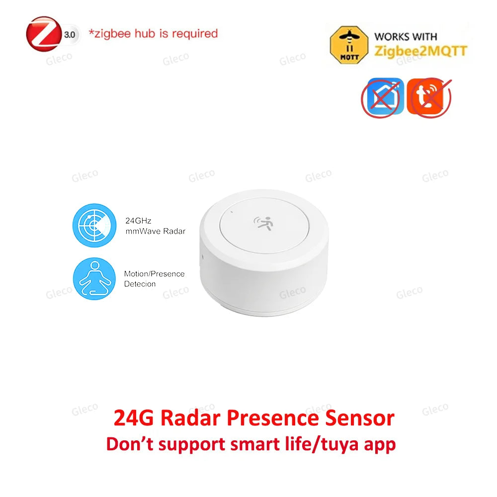 Smart Life Zigbee Human Presence Sensor 24G Mmwave Radar PIR Motion Temp Humidity Brightness for Tuya 2MQTT Security Automation