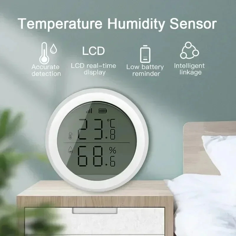 Zexef Tuya Smart Zigbee Indoor Thermometer Humidity Sensor LCD Display Application Voice Control Alexa Google Home