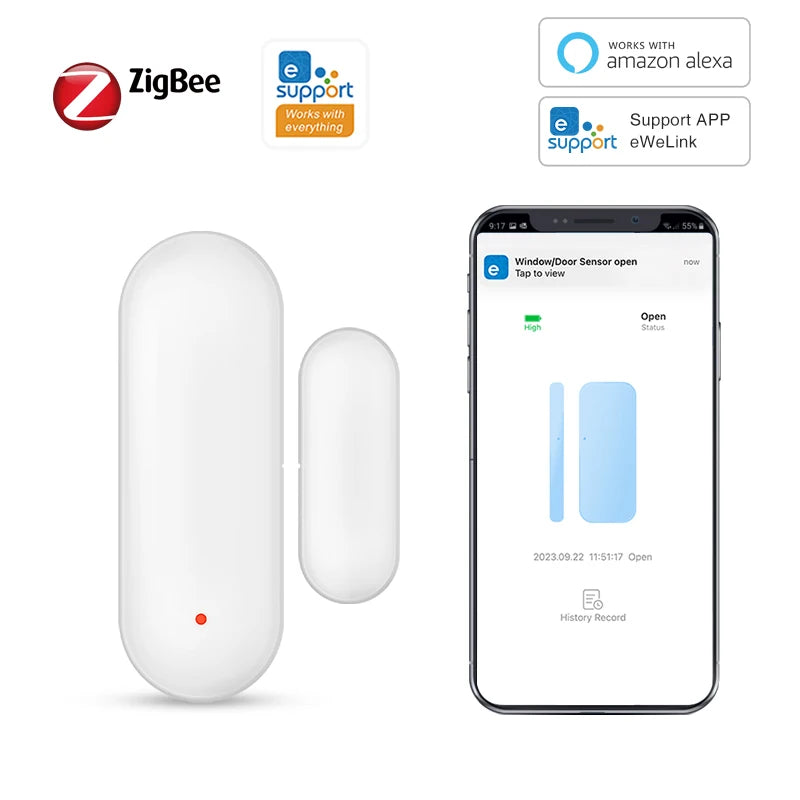 Ewelink Zigbee Door and Window Anti-Theft System, Easy Installation, Smart Protection, App-Controlled Alarms.